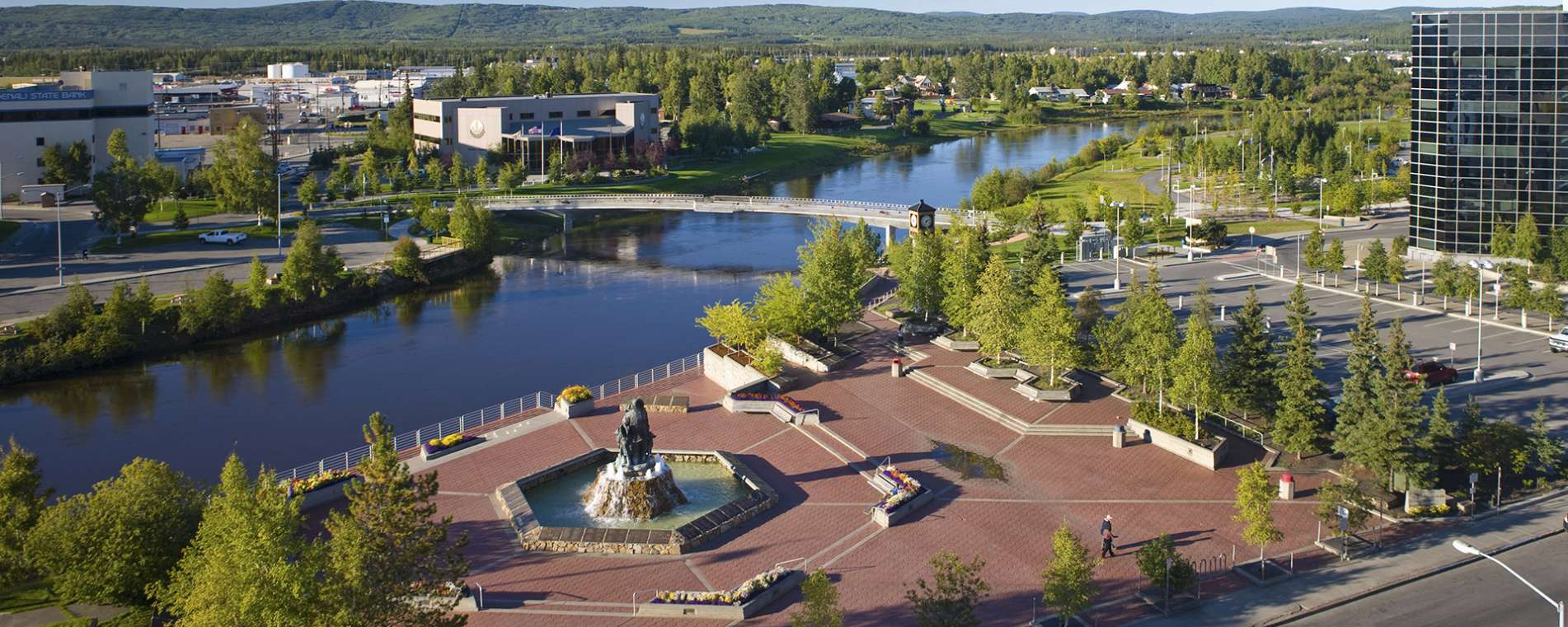 Aerial View Of Downtown Fairbanks And The Golden Heart Park During Summer In Alaska