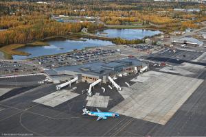 An aerial view of the Fairbanks International Airport