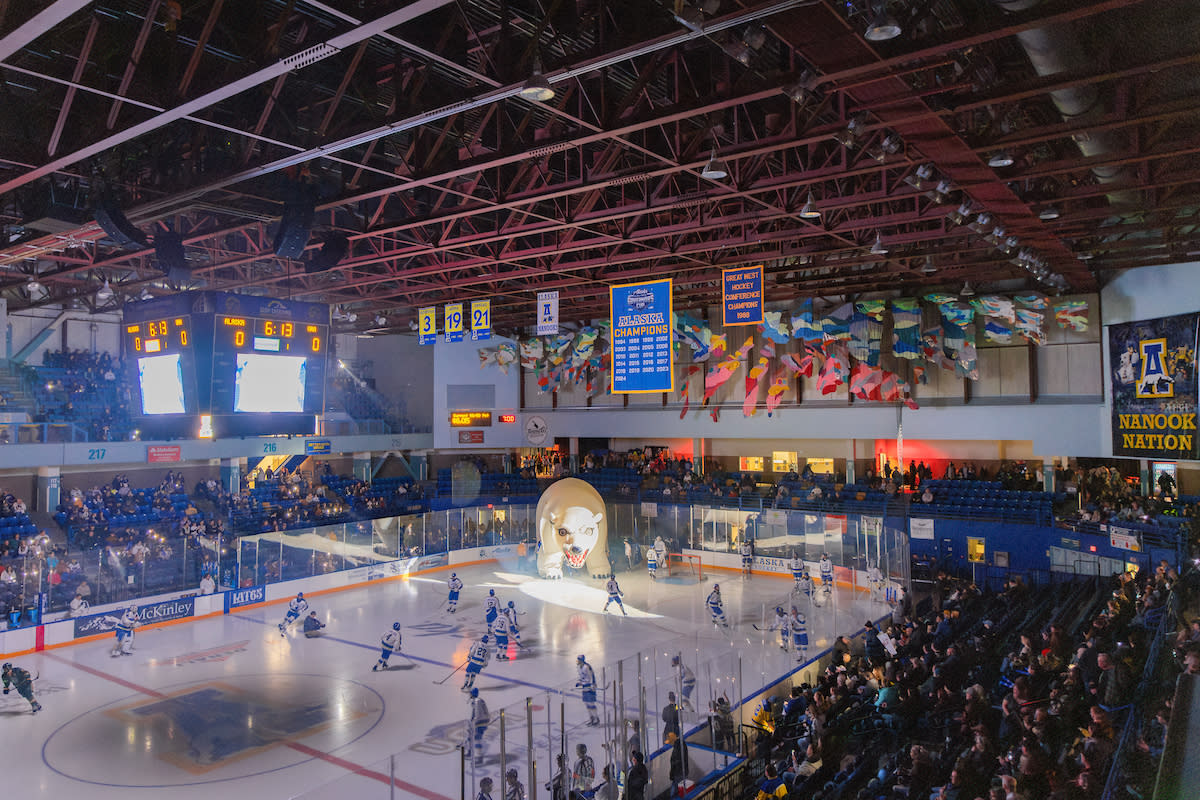 University of Alaska Fairbanks Nanooks hockey game at Carlson Center arena.