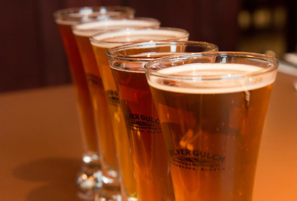 Several beers in glasses